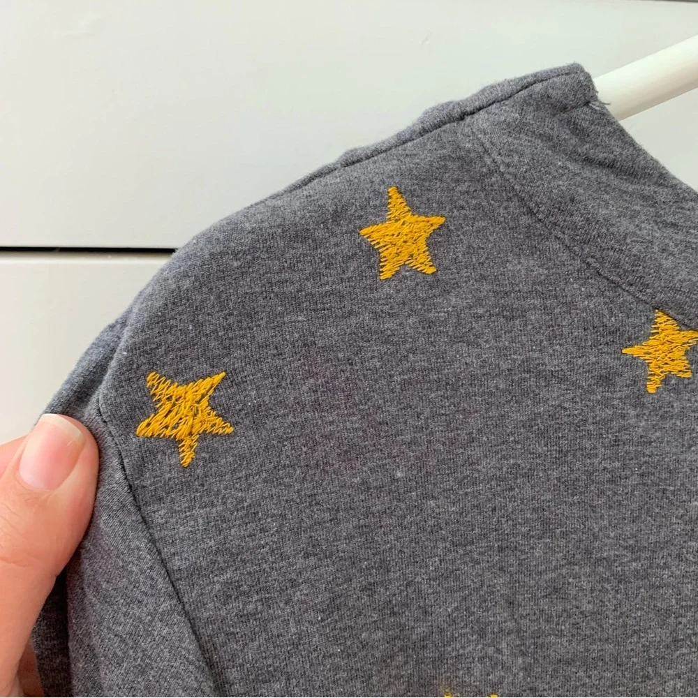 eShakti Gray Yellow Embroidered Stars V Neck Long Sleeve Midi Dress Size XL-16